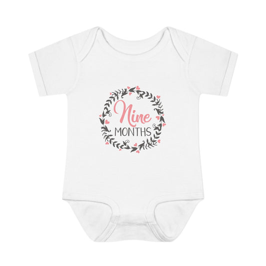 Pink Milestone Wreath Onesie-Nine Months