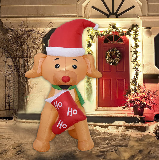 5FT Lighted Christmas Puppy Inflatable with Stocking