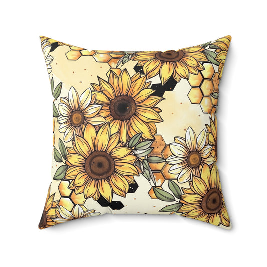 Honeycombs & Sunflowers Throw Pillow