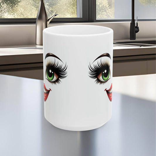 Green Eyes & Lips Ceramic Mug, (11oz, 15oz)