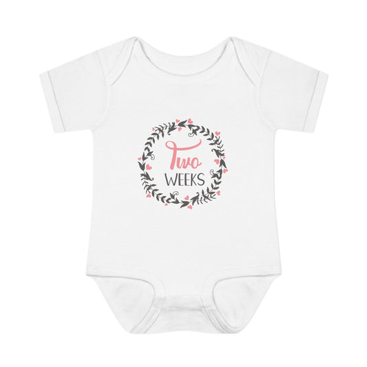 Pink Milestone Wreath Onesie-Two Weeks