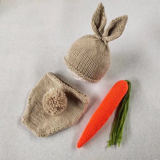 Newborn Easter Bunny Handmade Wool Knitting Sweater Set