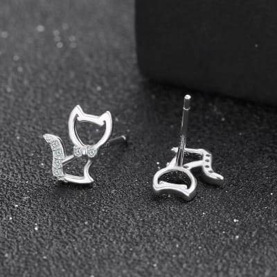 Cute Cat Silver Stud Earrings