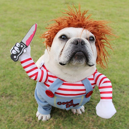 Funny Killer Doll & Cowboy Rider Pet Costume – Halloween Dog & Cat Outfit