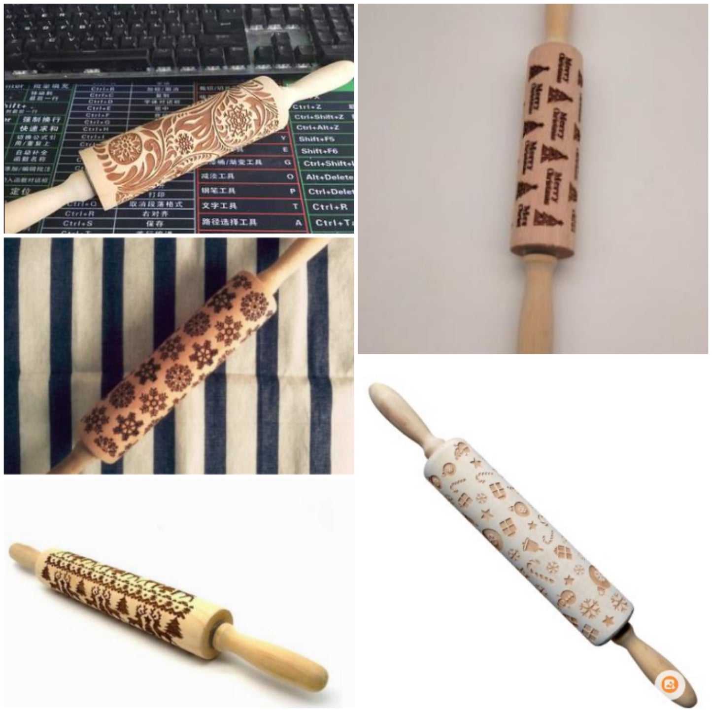 Christmas Embossed Wooden Rolling Pin – Holiday Cookie & Pie Dough Roller with Reindeer, Snowflakes, Trees, Gingerbread & More