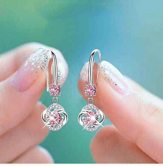 Simple Celtic Knot Pink Rhinestone Dangle Earrings