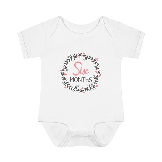 Pink Milestone Wreath Onesie-Six Months