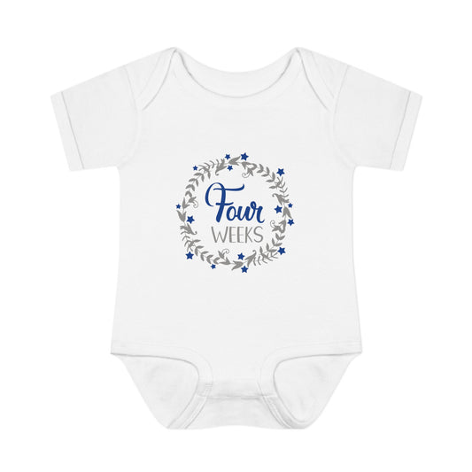 Blue Milestone Wreath Onesie-Four Weeks