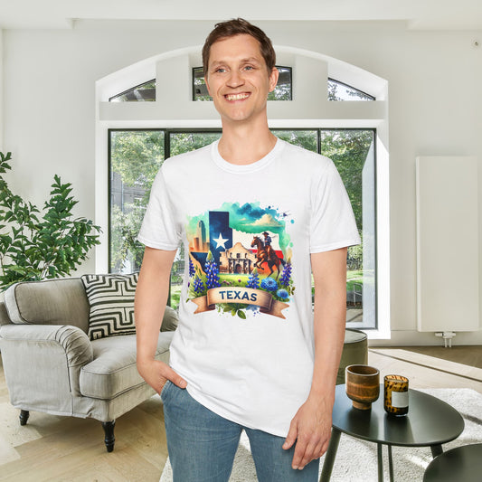 Texas Alamo & Bluebonnets Adult T-shirt