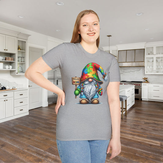 Proud Mom (Autism Awarness Gnome) Adult T-shirt