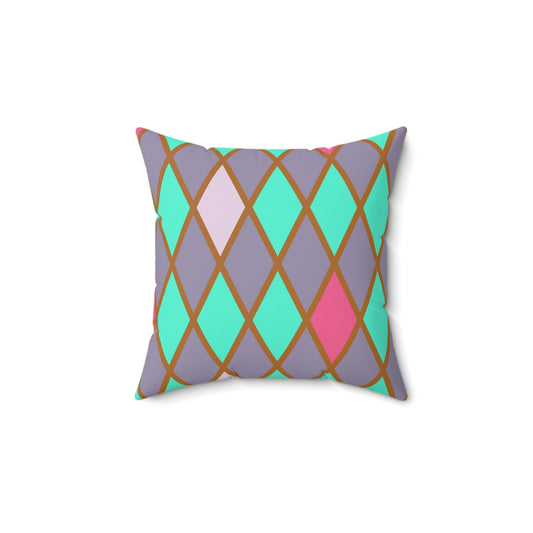 Teal/Pink Harlequin Throw Pillow