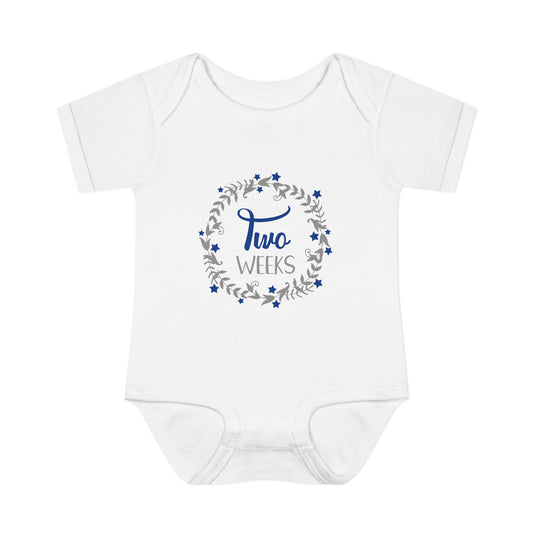 Blue Milestone Wreath Onesie-Two Weeks