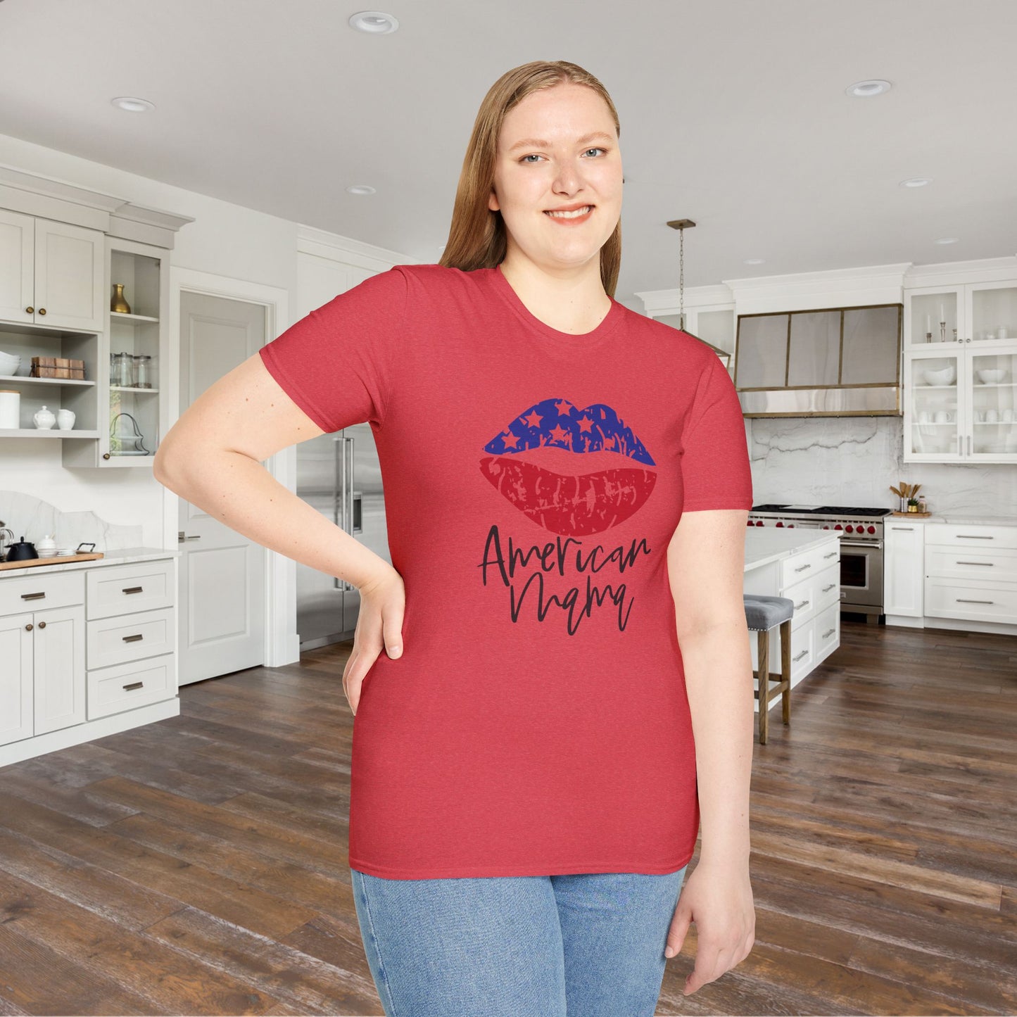 American Mama (Grunge Lips) Adult T-shirt