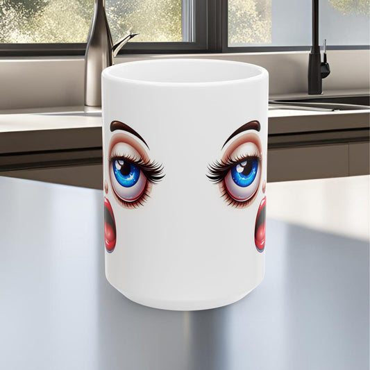 Surprised Face Ceramic Mug, (11oz, 15oz)
