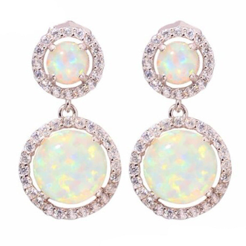 Round Fire Opal Pendant w/ Diamonds Earrings