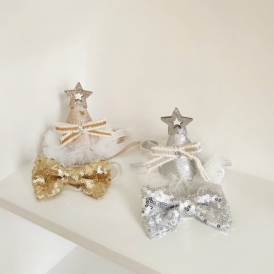 Gold And Silver Sequin Star Hat Bow Pet Costume