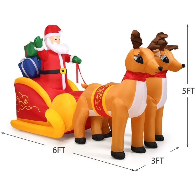 7.2FT Lighted Santa Sleigh with Reindeer Christmas Inflatable