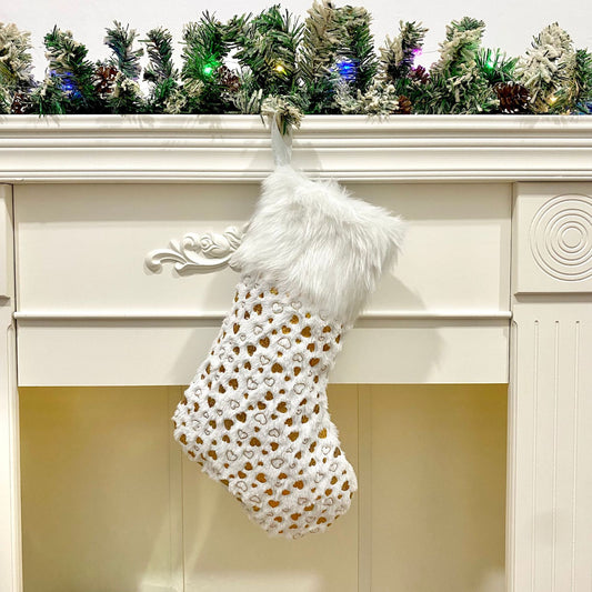 Elegant White and Gold Embroidered Christmas Stockings – 4 Festive Designs