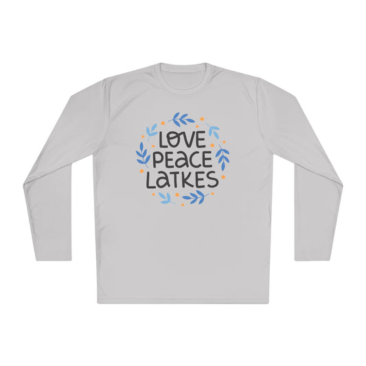 Hanukkah Love Peace Latkes Adult Long Sleeve Tee