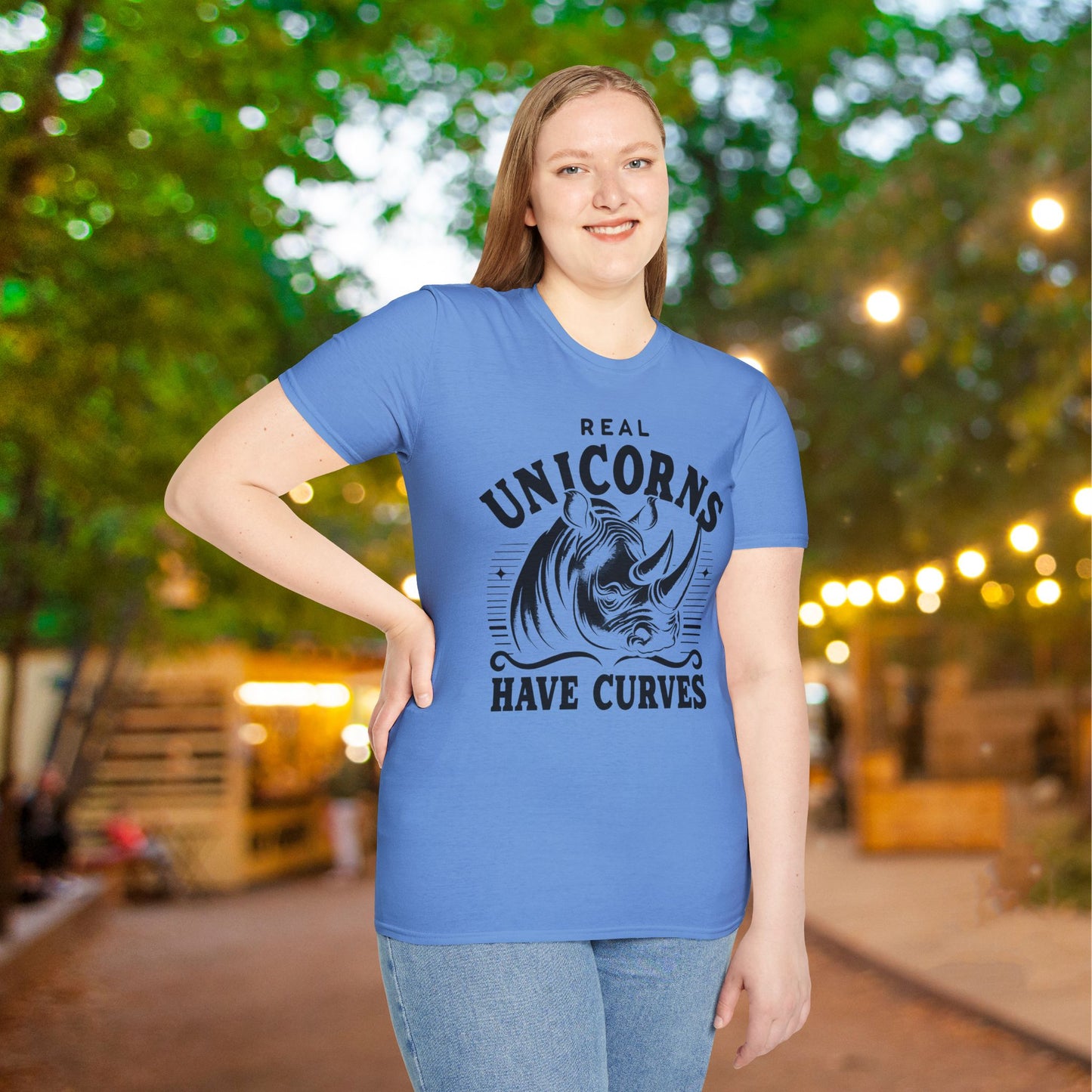 Real Unicorns Have Curves (Rhino) Adult T-shirt