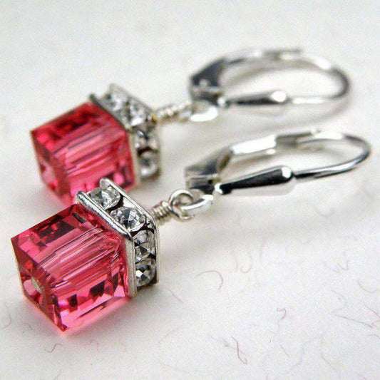 Beautiful Cube-shaped Crystal Drop Earrings