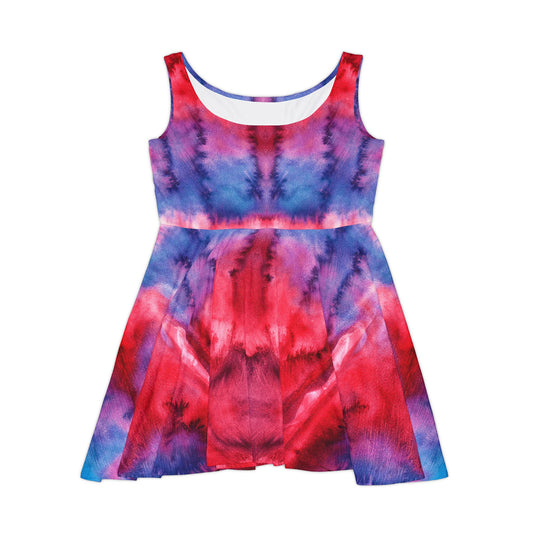 Red & Blue Tie Dye Women's Skater Dress