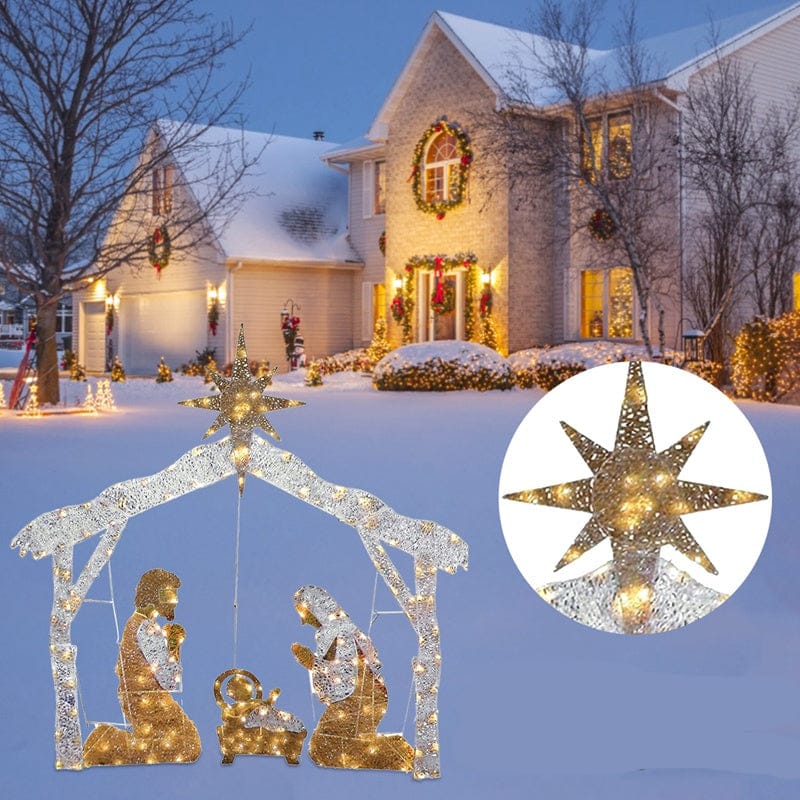 Lighted Nativity Scene Outdoor Christmas Yard Decoration – Iron Garden Stake Display