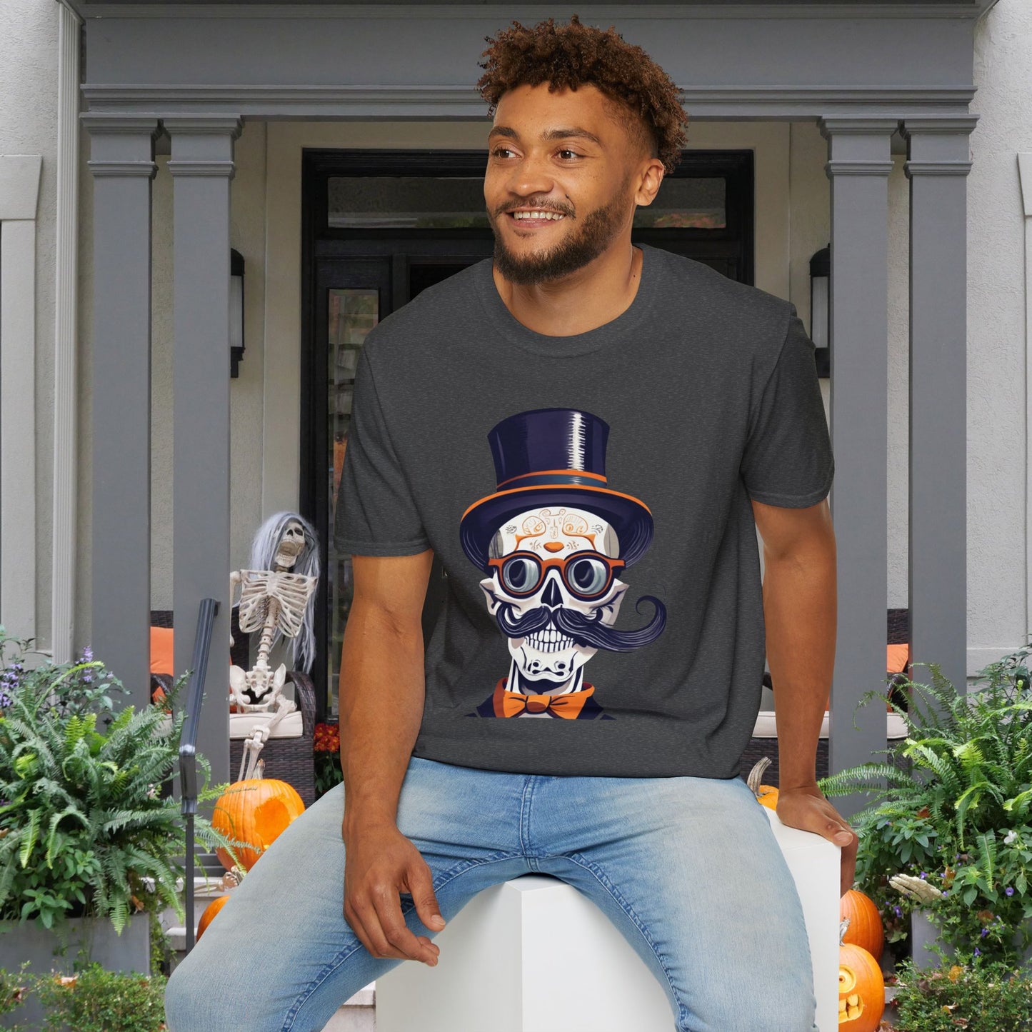 Top Hat & Mustache Skull Adult T-shirt