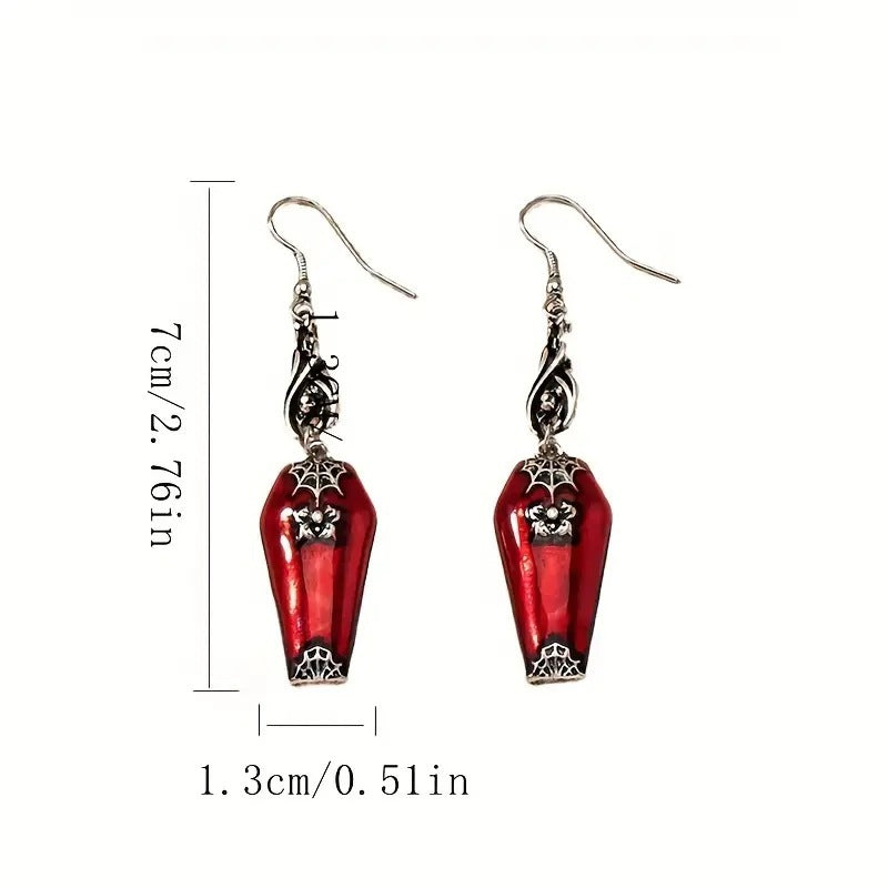 Red Coffin Halloween Earrings