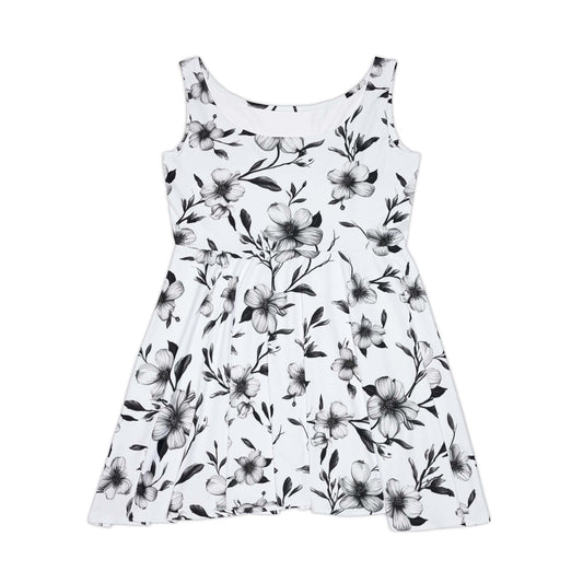 Black & White Five Petal Floral Women's Skater Dress