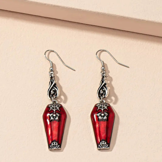Red Coffin Halloween Earrings