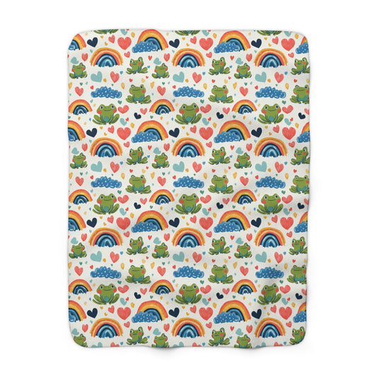 Ribbit Rainbows Sherpa Fleece Blanket