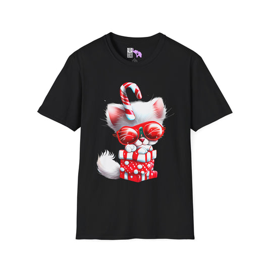 Candy Cane Kitten Adult T-shirt