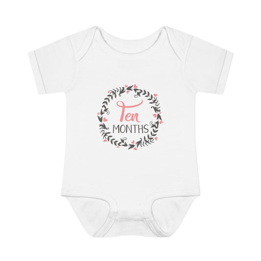 Pink Milestone Wreath Onesie-Ten Months