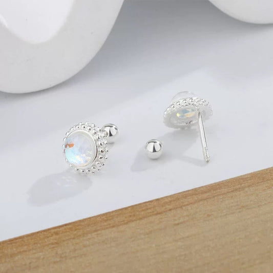 Sterling Silver Moonstone Screw-back Earrings
