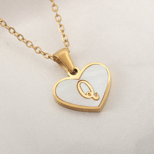 White Shell Love Initial Heart-shaped Necklace