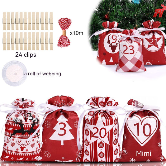 Christmas Advent Calendar Satin Gift Bag Set
