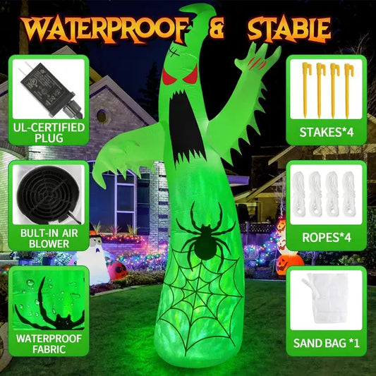 12FT Phantom Flame Ghost Halloween Inflatable with Rotating LED Lights