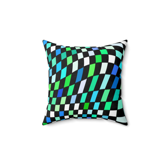 Warped Green Checkered Throw Pillow
