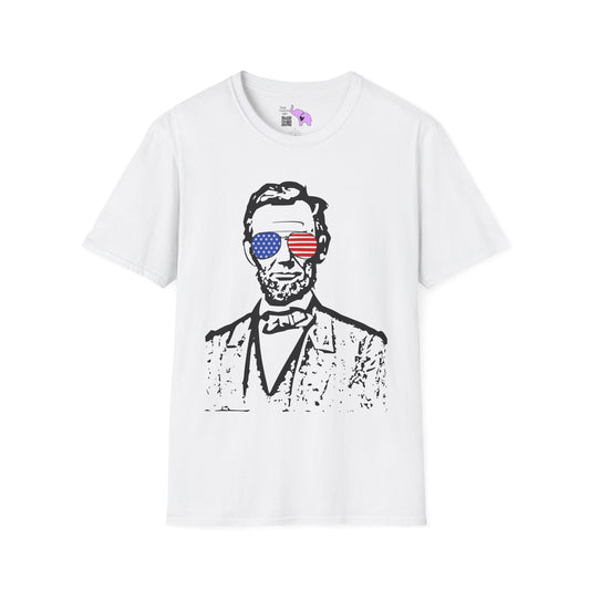 Abraham Lincoln w/Flag Sunglasses Adult T-shirt