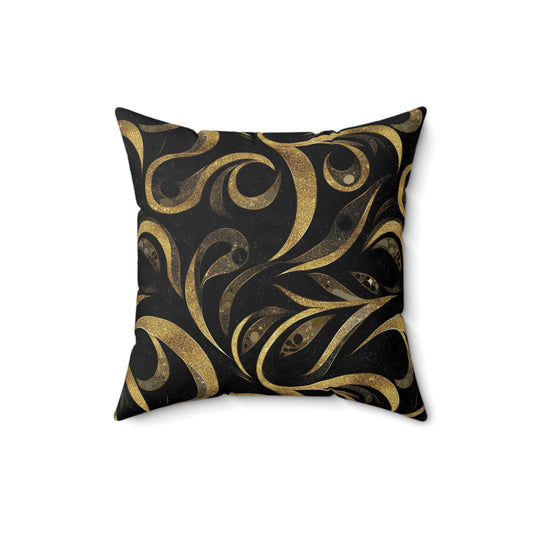 Golden Noir Swirl Throw Pillow