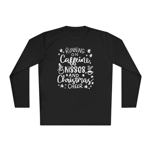 Running on Caffeine, Kisses, & Christmas Cheer Adult Long Sleeve Tee