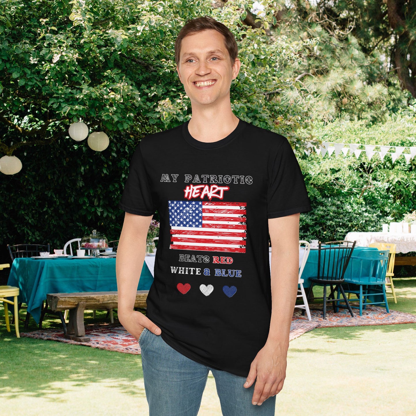 My Patriotic Heart Bleeds Red White & Blue Adult T-shirt