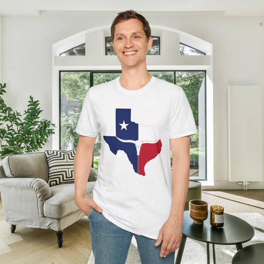 Texas Flag w/Longhorn Adult T-shirt