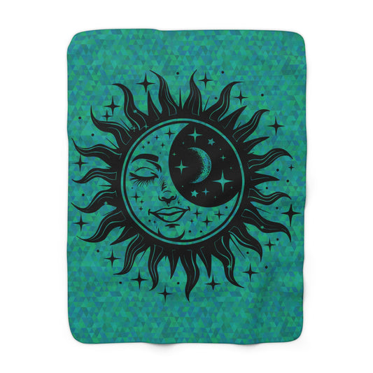 Sun & Moon on Teal Sherpa Fleece Blanket