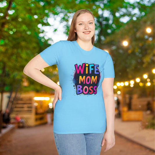 Wife Mom Boss (Primary Colors) Adult T-shirt