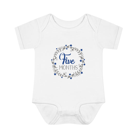 Blue Milestone Wreath Onesie-Five Months