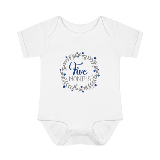 Blue Milestone Wreath Onesie-Five Months