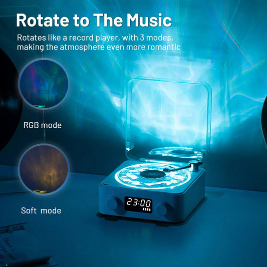 Retro Bluetooth Record Player Speaker with Rotating Water Ripple Light & White Noise Machine