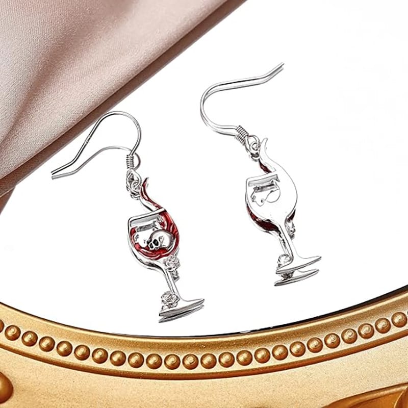 Skull & Wine Glass Dangle Earrings